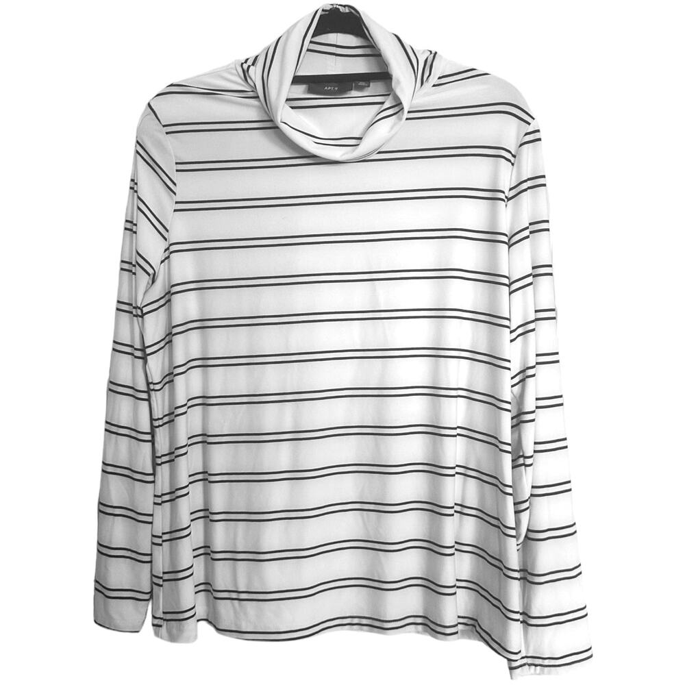 Apt. 9 Stretch Striped Shirt Lightweight 90s Turtleneck Top White Black XXL NWOT
